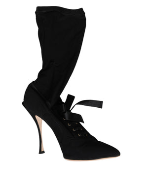 Schwarze Stiletto Heels Mid Calf Stiefel Schuhe