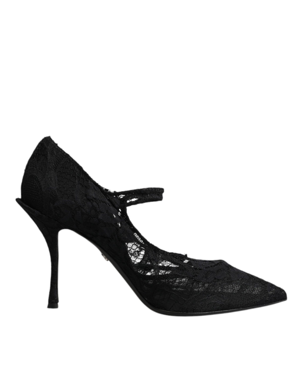 Schwarze Mary Jane Pumps mit Spitze und Kristallen