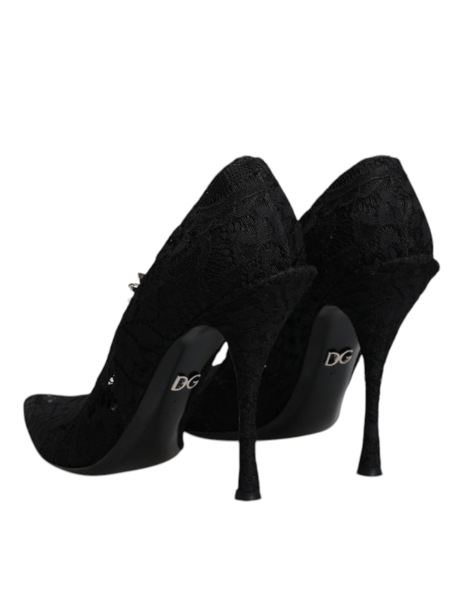 Schwarze Mary Jane Pumps mit Spitze und Kristallen
