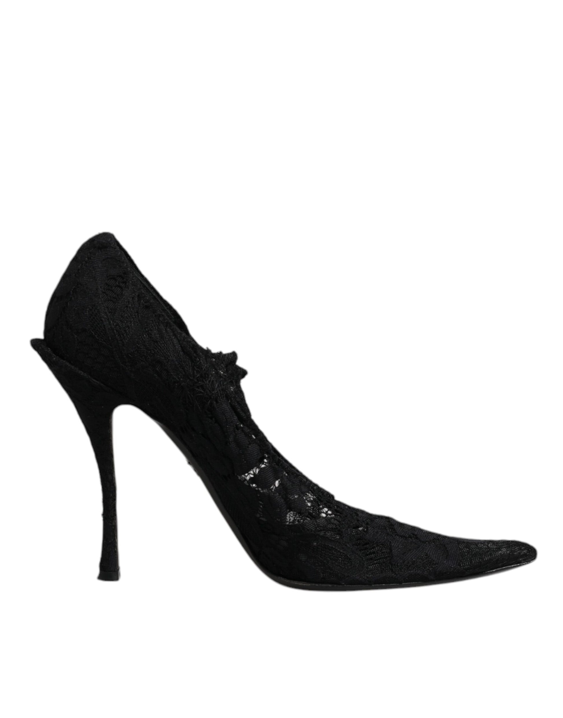 Schwarze Mary Jane Pumps mit Spitze und Kristallen