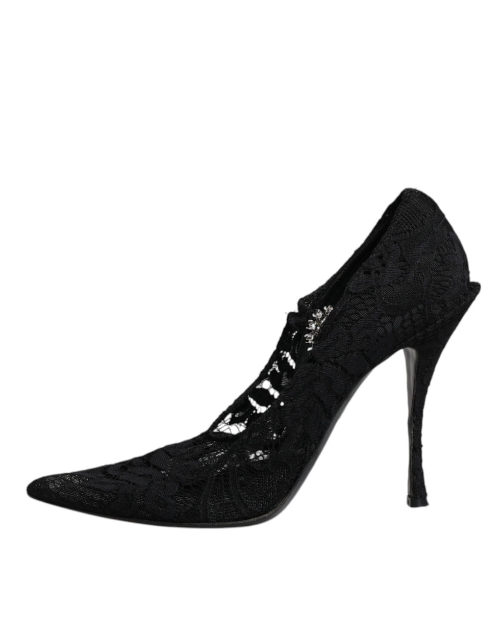 Schwarze Mary Jane Pumps mit Spitze und Kristallen