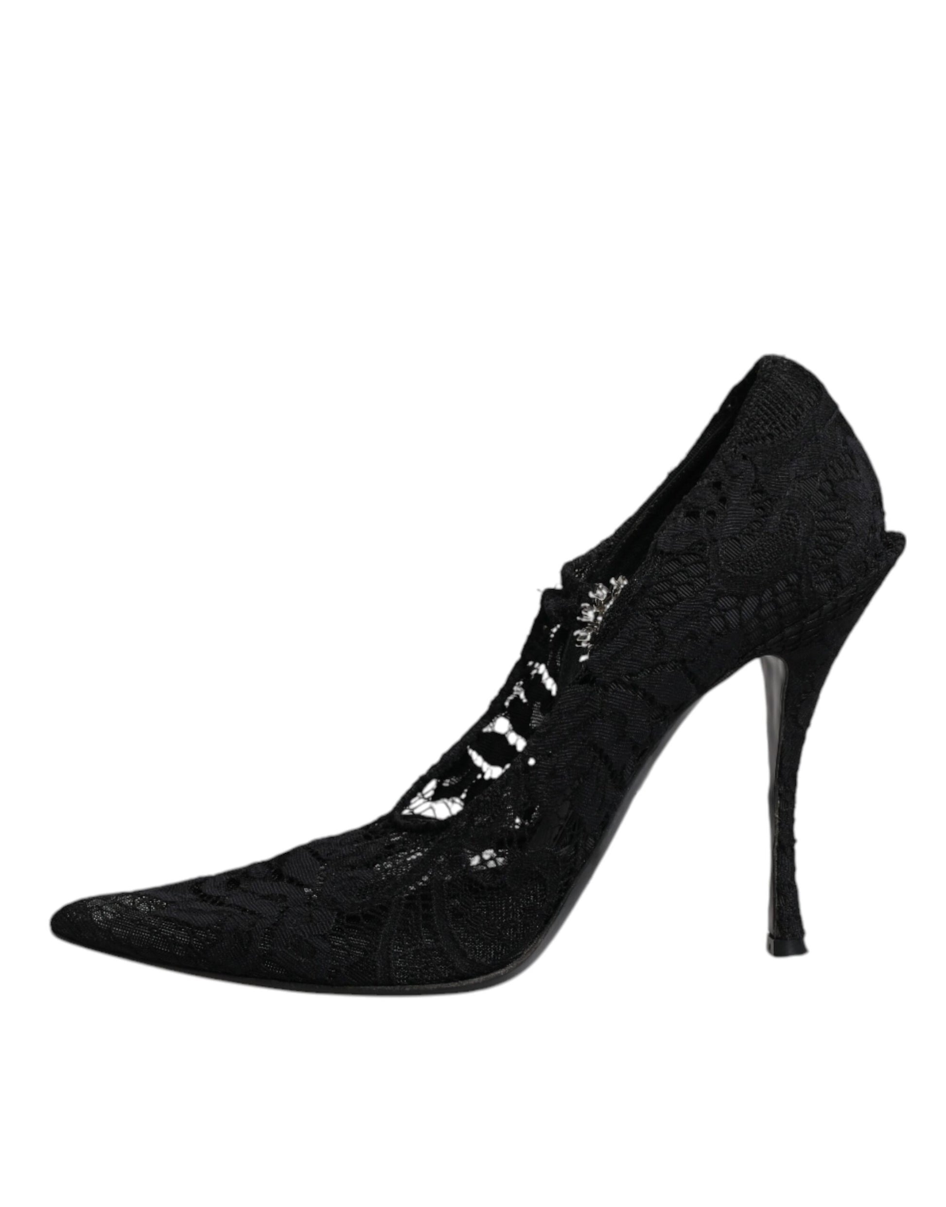 Schwarze Mary Jane Pumps mit Spitze und Kristallen