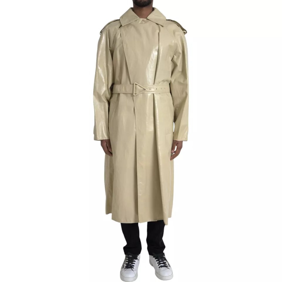 Beige Trenchcoatjacke aus Lammleder