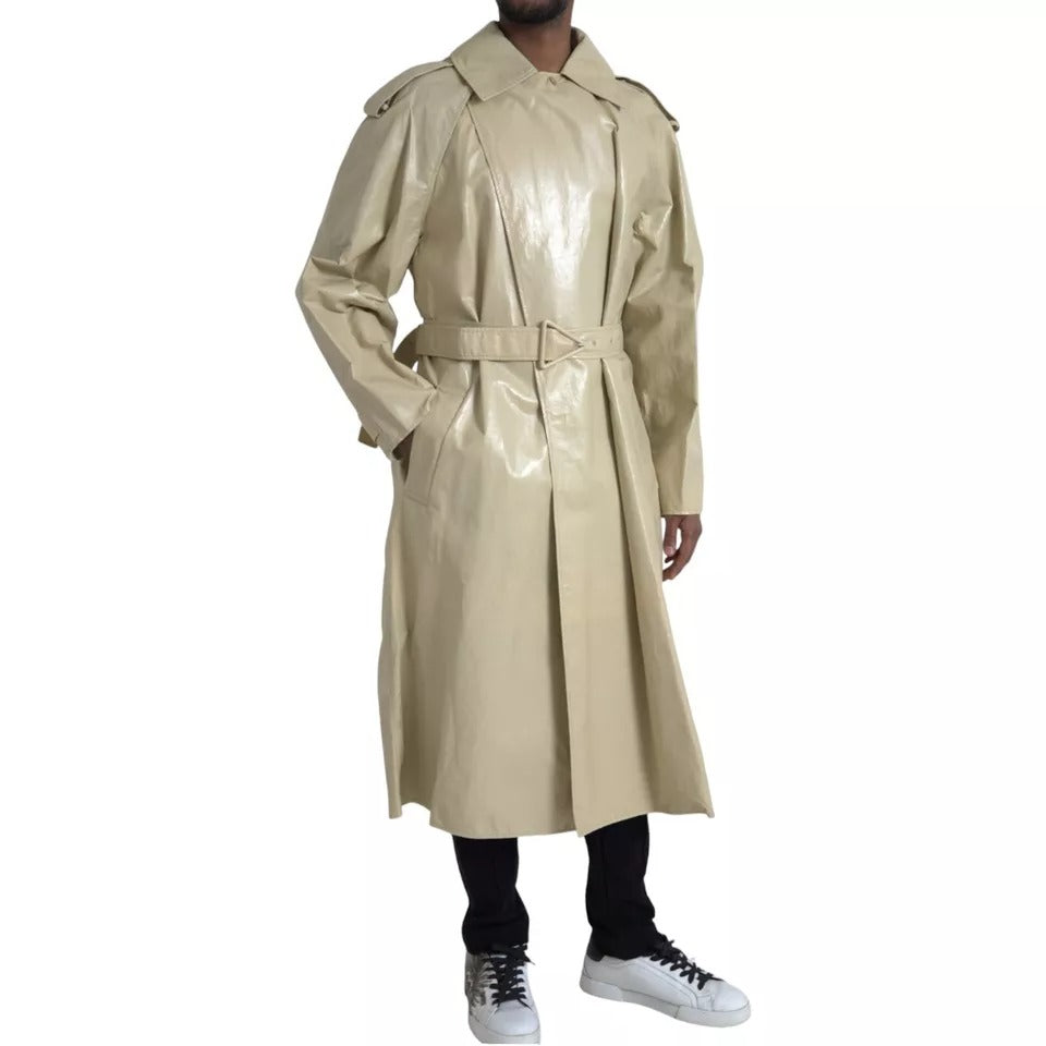Beige Trenchcoatjacke aus Lammleder