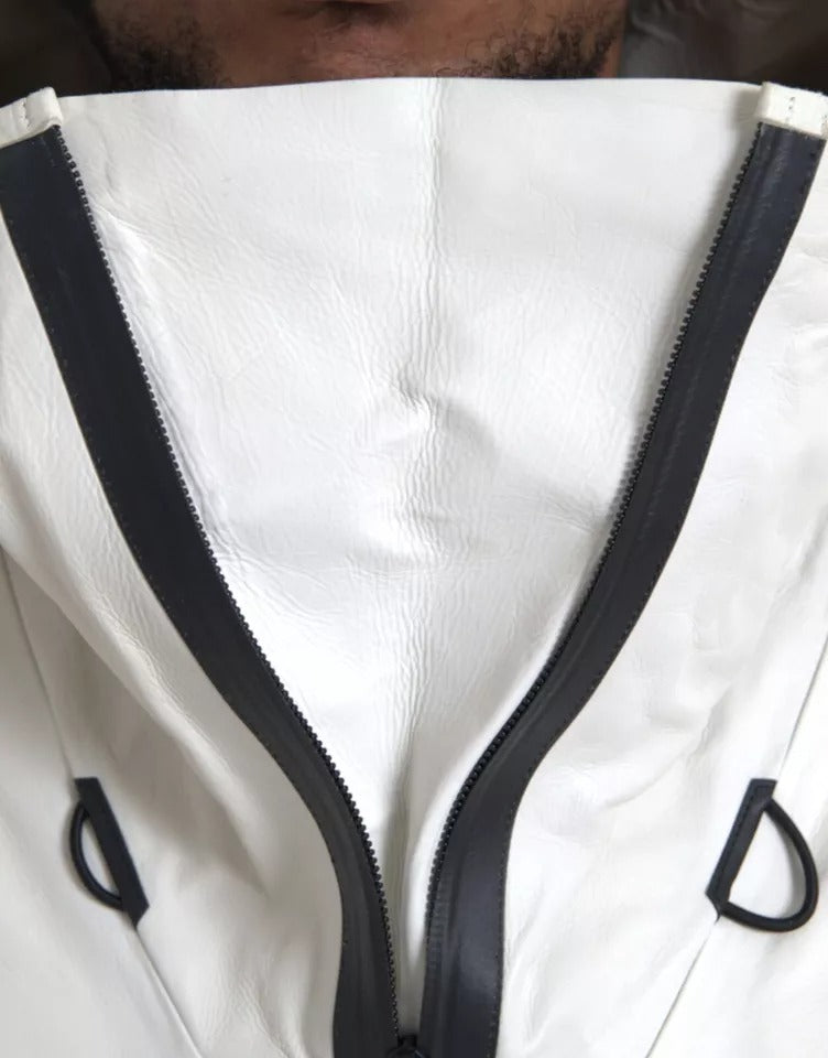 Weiße Herren-Blousonjacke aus wasserdichtem Leder