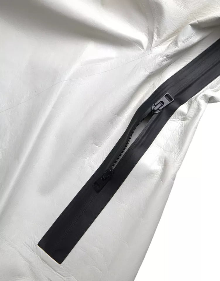 Weiße Herren-Blousonjacke aus wasserdichtem Leder