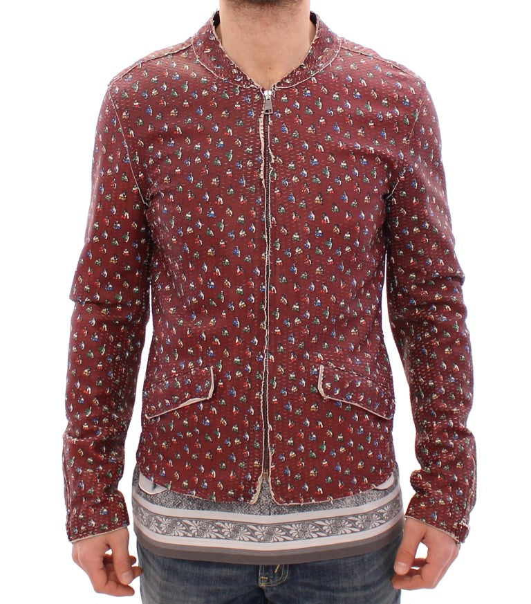 Bordeauxroter Lederjackenmantel mit Boxer-Print
