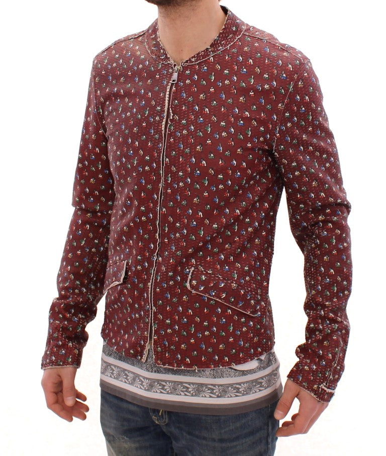 Bordeauxroter Lederjackenmantel mit Boxer-Print