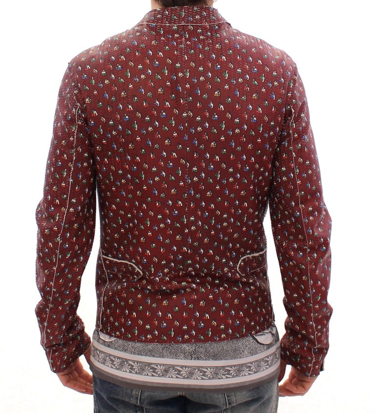 Bordeauxroter Lederjackenmantel mit Boxer-Print