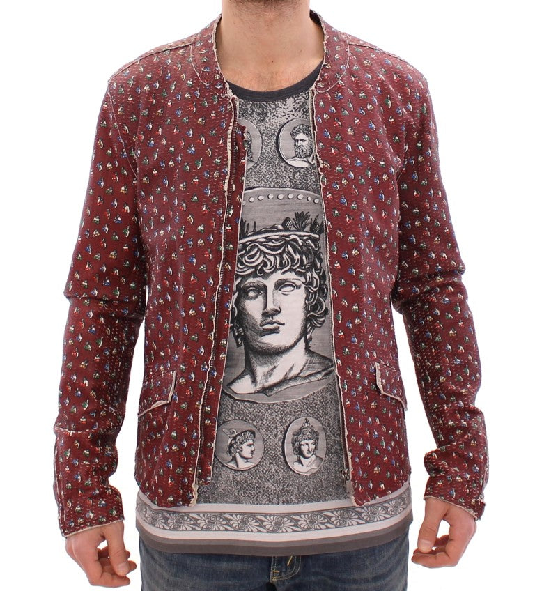 Bordeauxroter Lederjackenmantel mit Boxer-Print