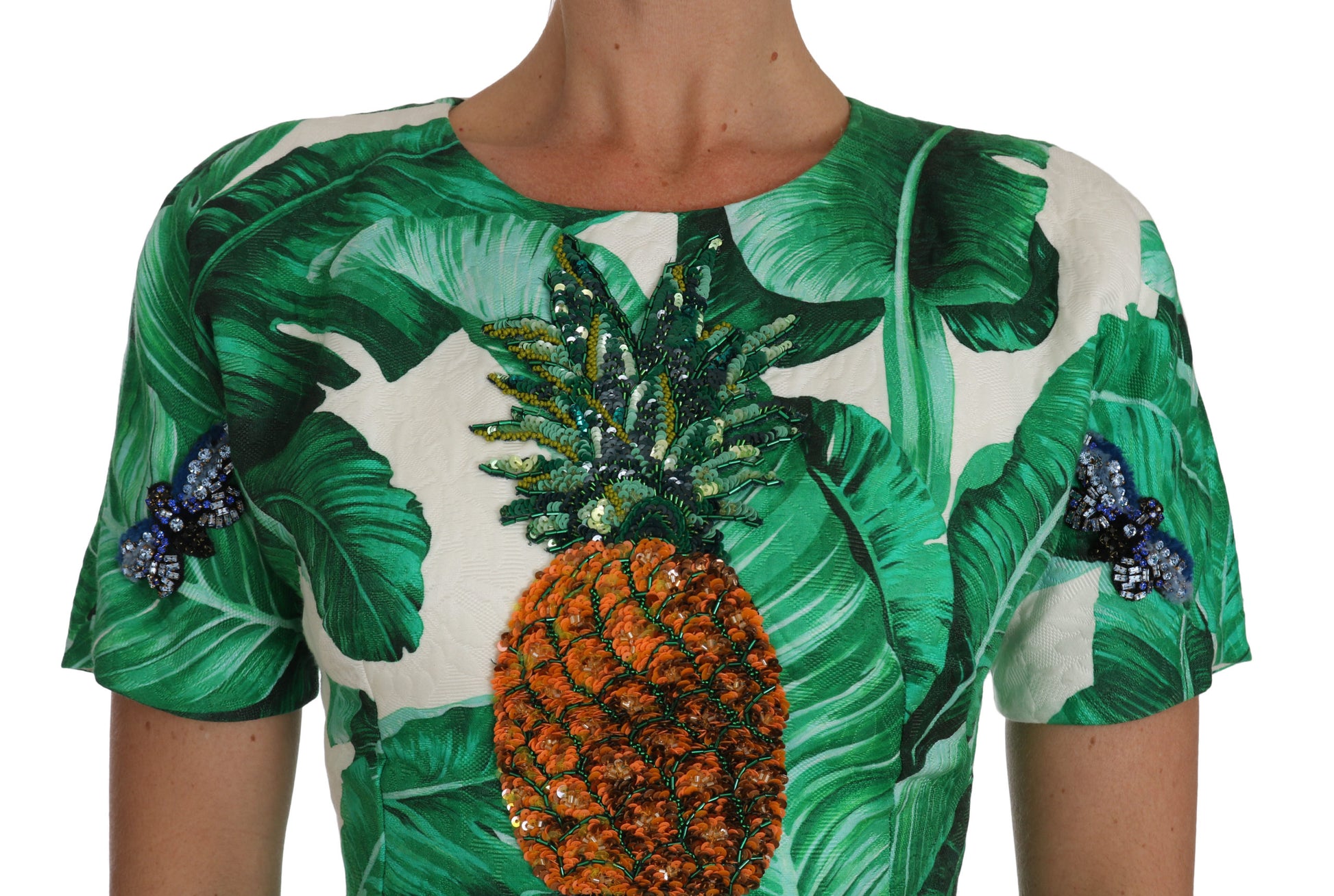 A-Linien-Kleid mit Bananenblatt- und Ananas-Kristallen