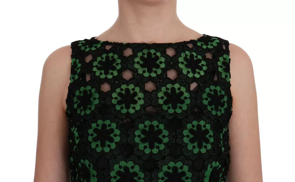 Grünes Ricamo-A-Linien-Etuikleid mit Blumenmuster