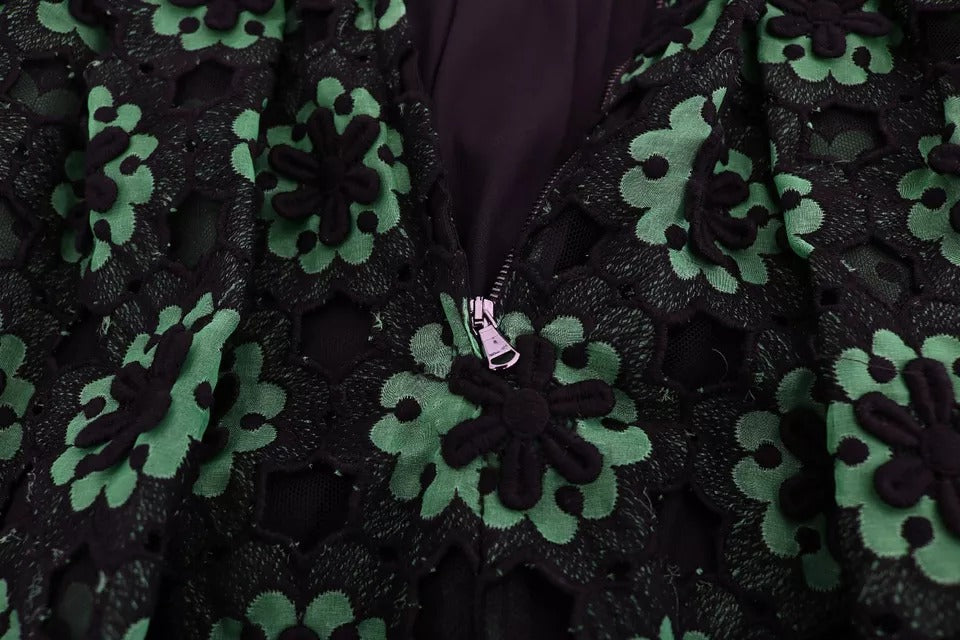 Grünes Ricamo-A-Linien-Etuikleid mit Blumenmuster
