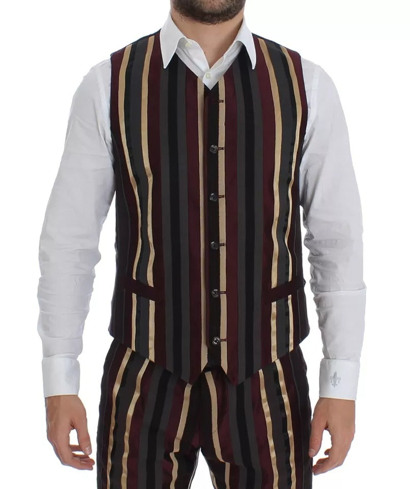 Mehrfarbig gestreifter 3-teiliger Slim Fit Westenanzug