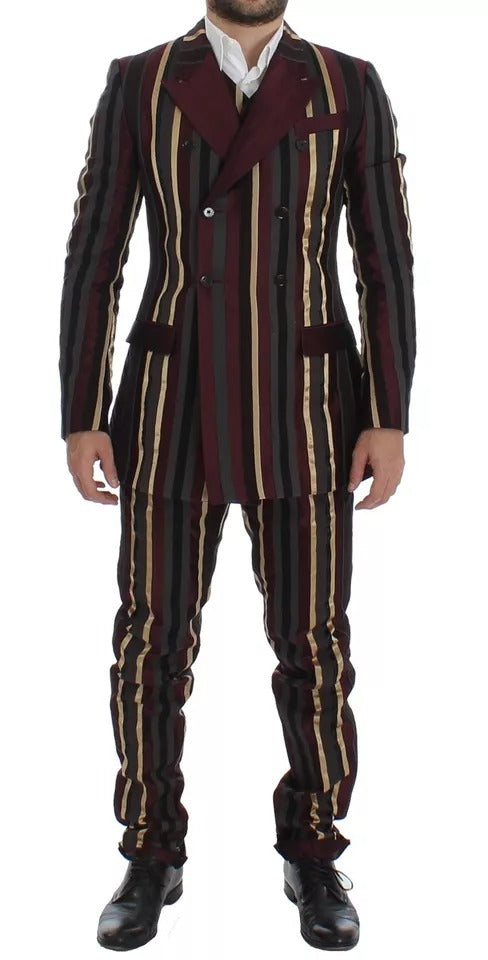 Mehrfarbig gestreifter 3-teiliger Slim Fit Westenanzug
