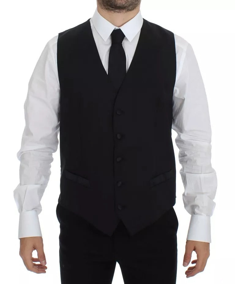 Schwarzes Woll-Seidenkleid, Weste, Jacke