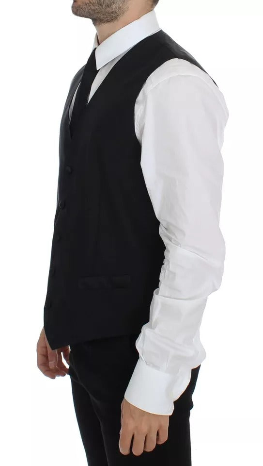 Schwarzes Woll-Seidenkleid, Weste, Jacke