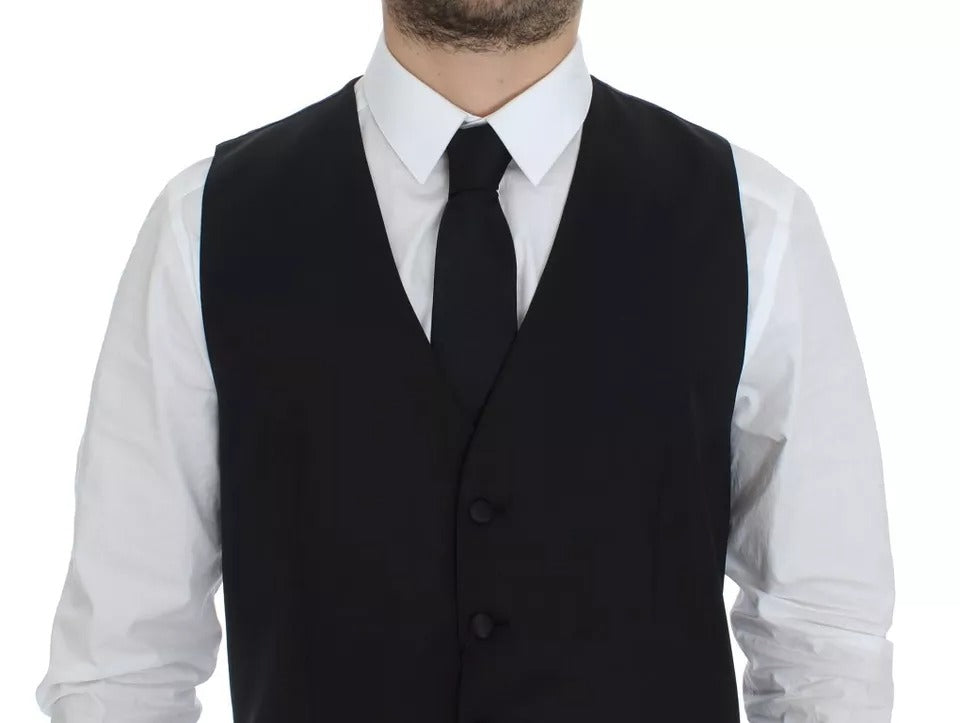 Schwarzes Woll-Seidenkleid, Weste, Jacke