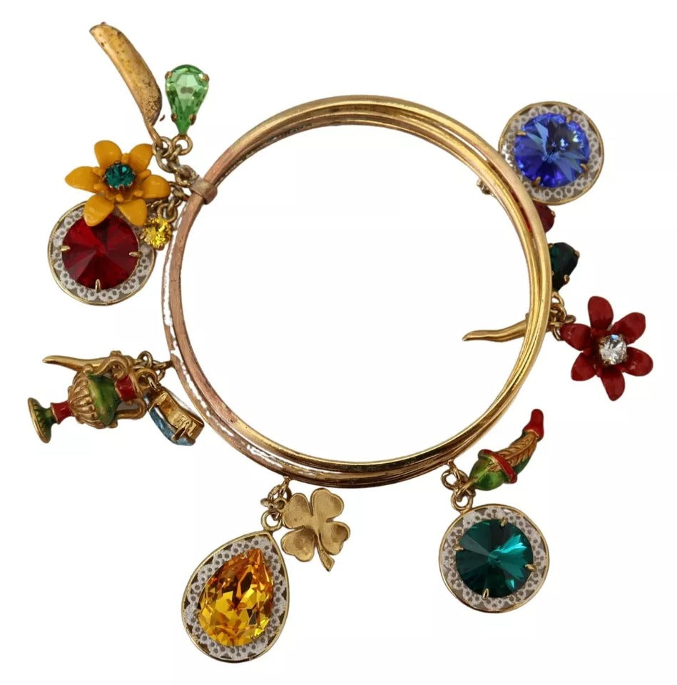Armreif aus Messing mit mehrfarbigem Kristall in Goldfarbe