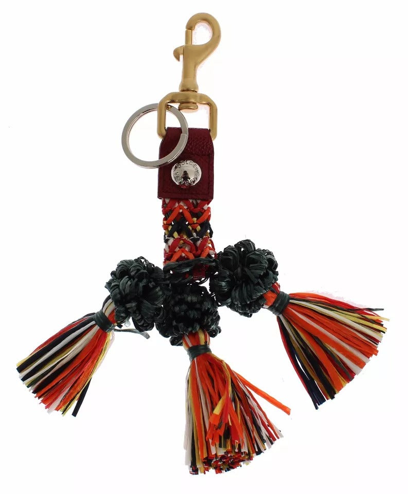 Mehrfarbiger Schlüsselanhänger mit Raffia-Lederverschluss
