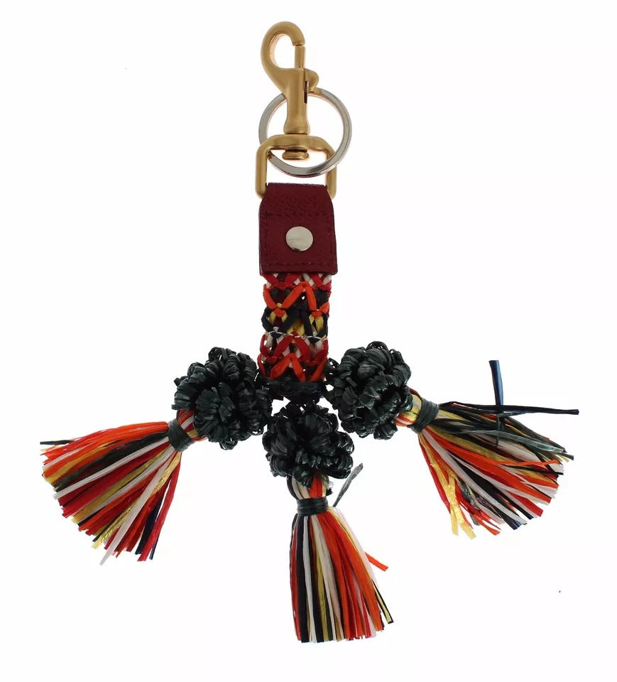 Mehrfarbiger Schlüsselanhänger mit Raffia-Lederverschluss