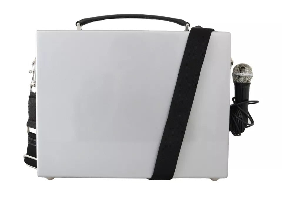 Silberne Retro-Radio-Boombox, limitierte Auflage, handgefertigte Holztasche
