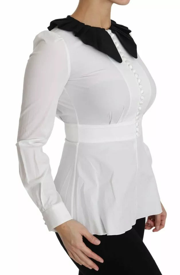 Schwarz Weiß Dekorative Knöpfe Tops Hemd Bluse