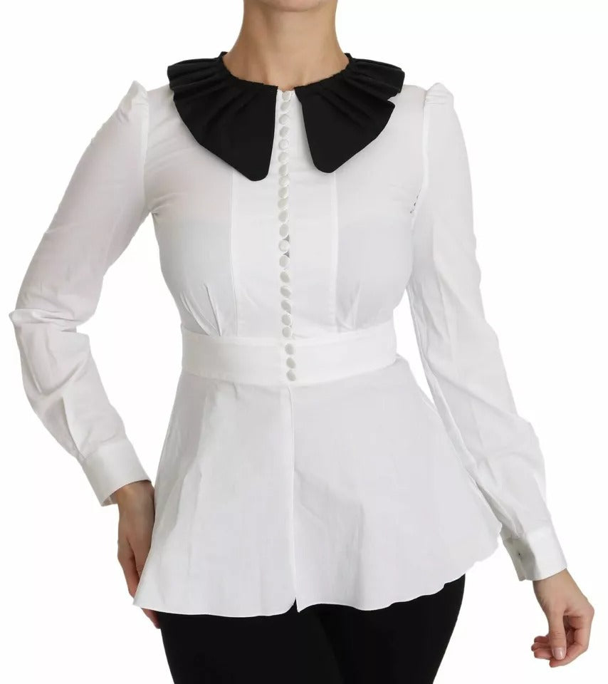 Schwarz Weiß Dekorative Knöpfe Tops Hemd Bluse