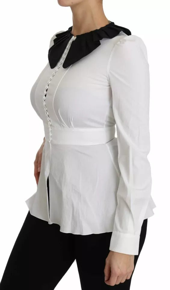 Schwarz Weiß Dekorative Knöpfe Tops Hemd Bluse