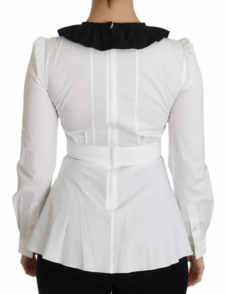 Schwarz Weiß Dekorative Knöpfe Tops Hemd Bluse