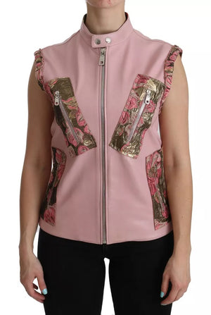 Rosa ärmellose Weste, Jacke, Bluse aus Leder