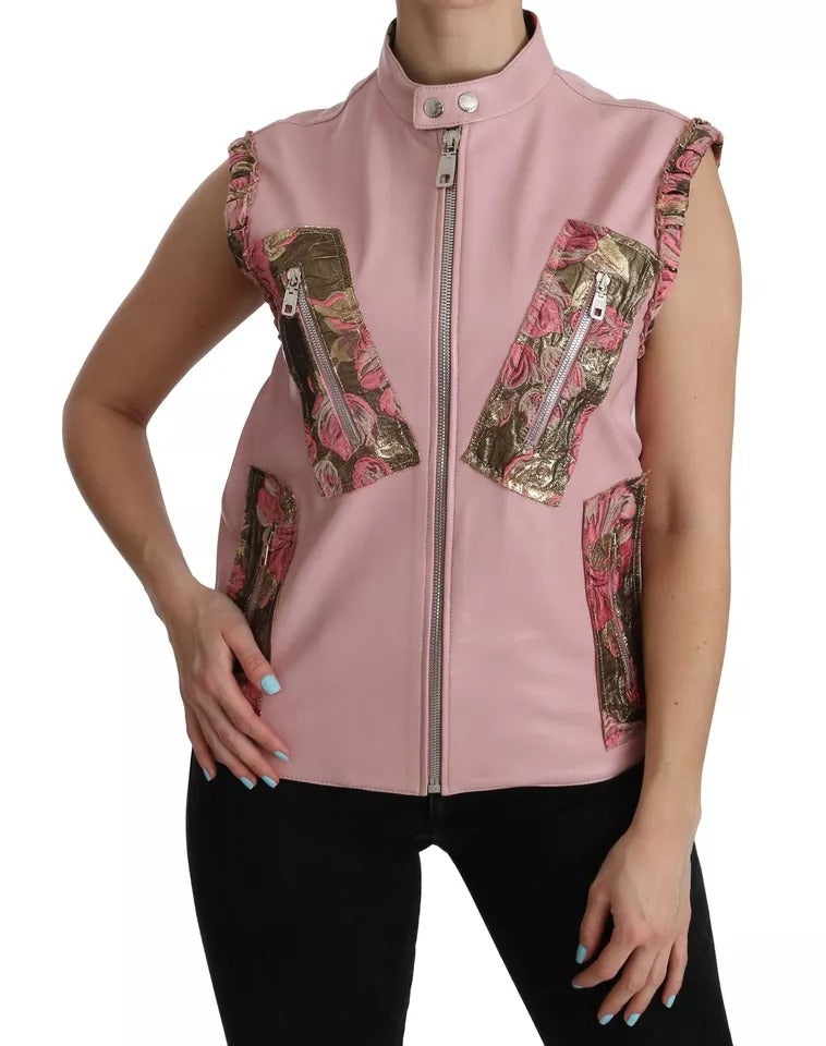 Rosa ärmellose Weste, Jacke, Bluse aus Leder