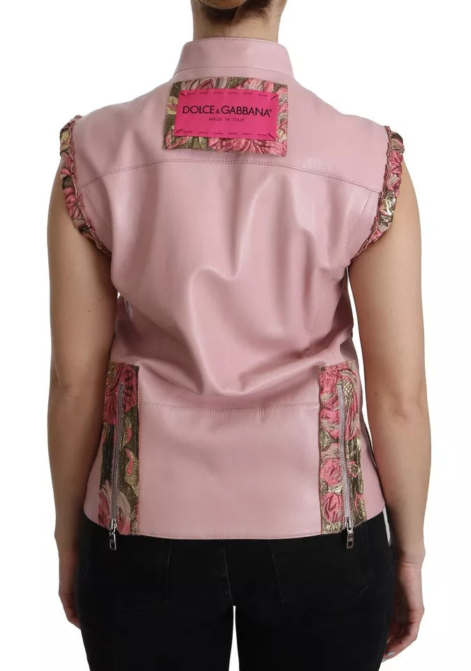 Rosa ärmellose Weste, Jacke, Bluse aus Leder