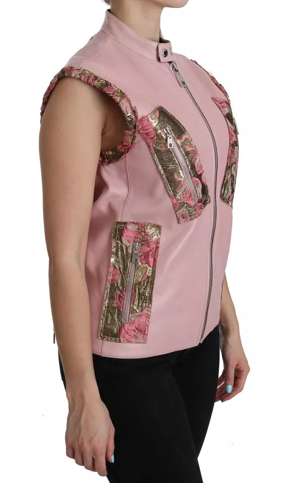 Rosa ärmellose Weste, Jacke, Bluse aus Leder