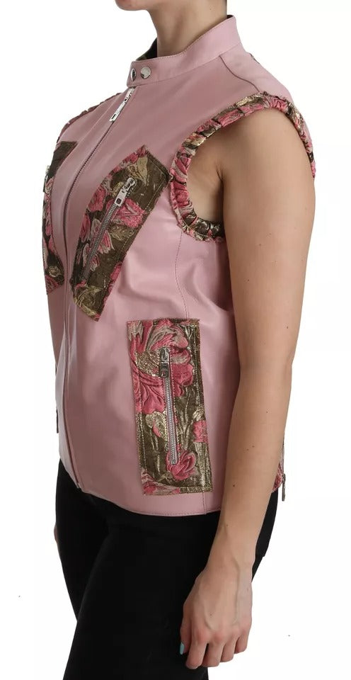 Rosa ärmellose Weste, Jacke, Bluse aus Leder