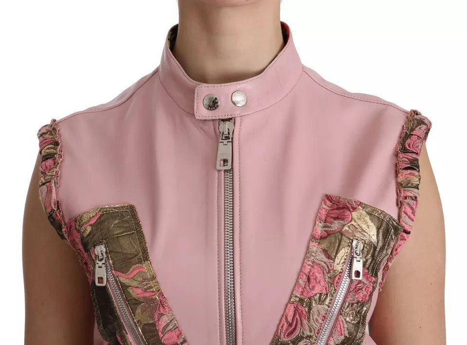 Rosa ärmellose Weste, Jacke, Bluse aus Leder
