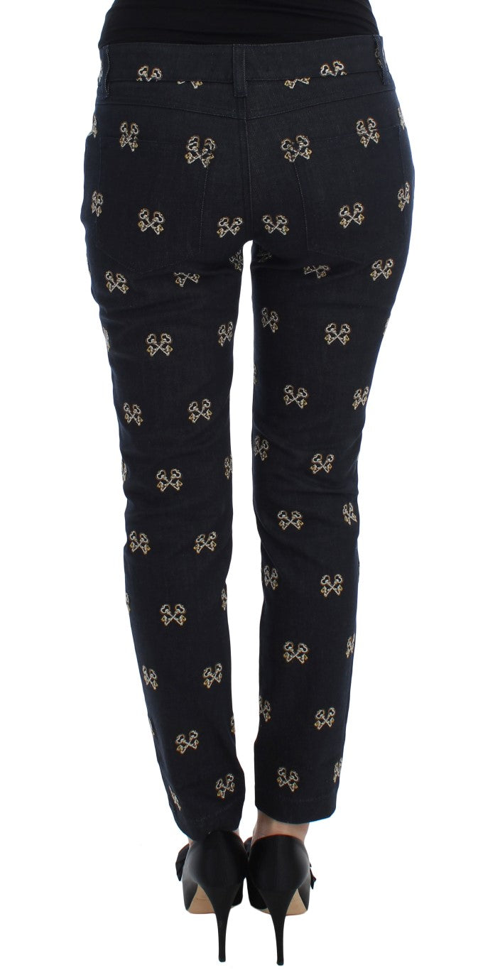 Slim Fit-Jeans „KATE“ mit blauer Schlüsselstickerei