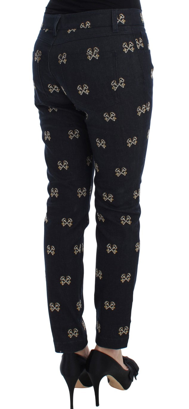 Slim Fit-Jeans „KATE“ mit blauer Schlüsselstickerei