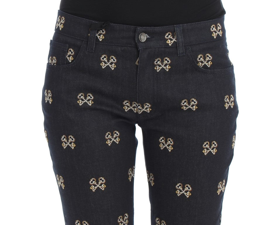 Slim Fit-Jeans „KATE“ mit blauer Schlüsselstickerei