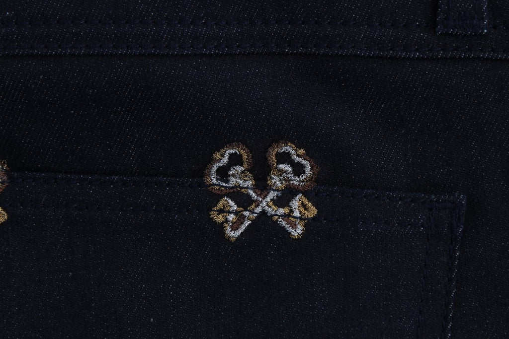 Slim Fit-Jeans „KATE“ mit blauer Schlüsselstickerei