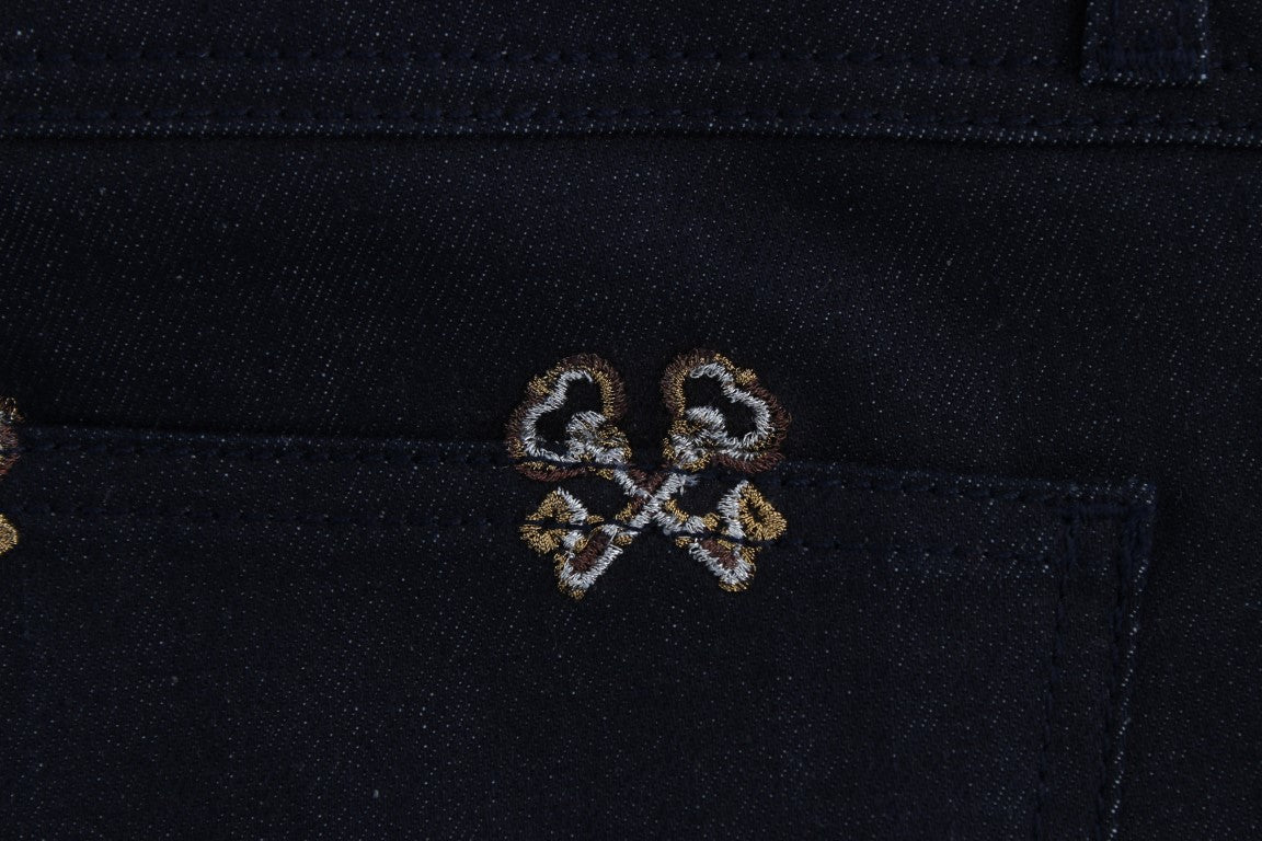 Slim Fit-Jeans „KATE“ mit blauer Schlüsselstickerei