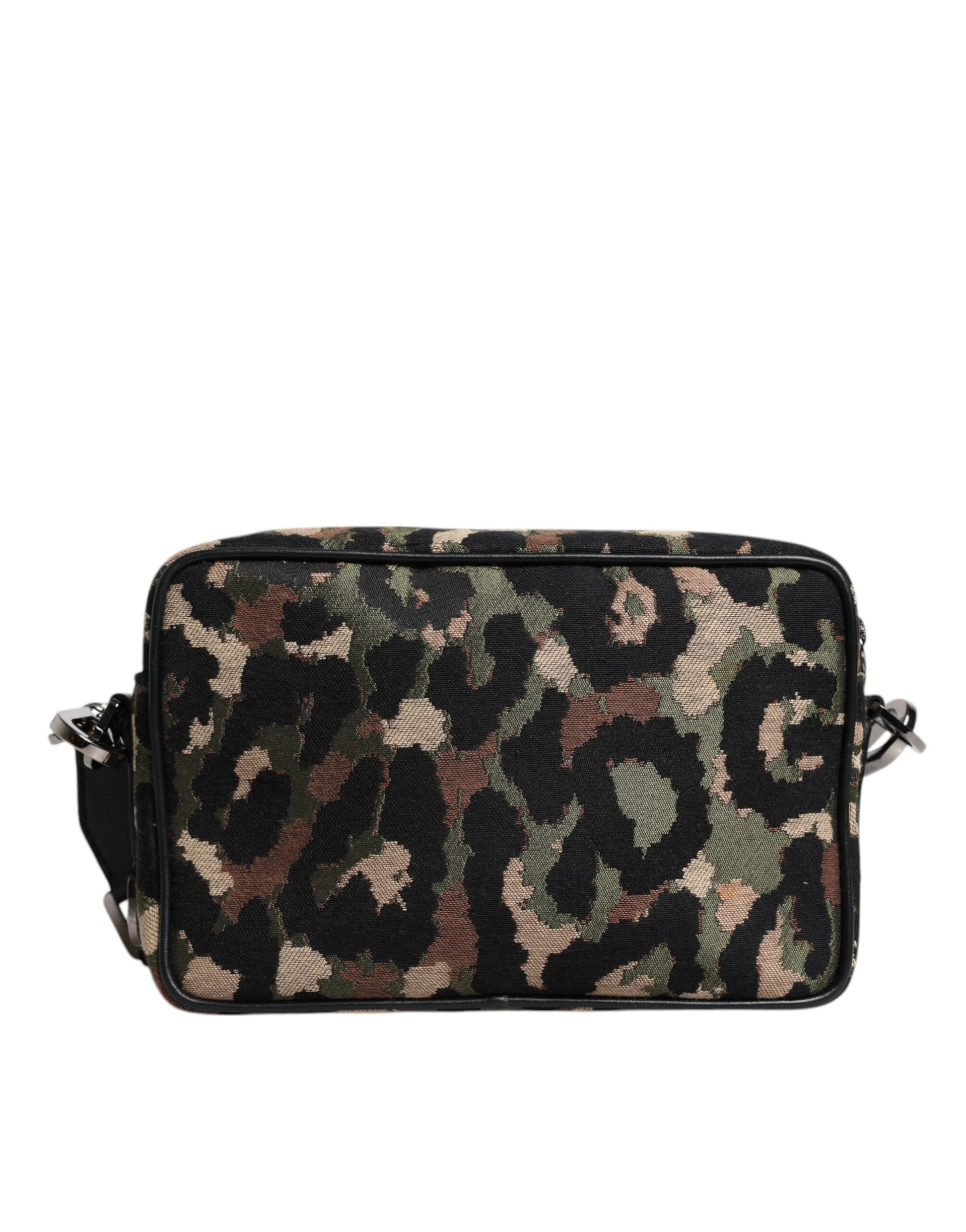 Mehrfarbige Umhängetasche aus Jacquard mit DG-Logo und Leopardenmuster
