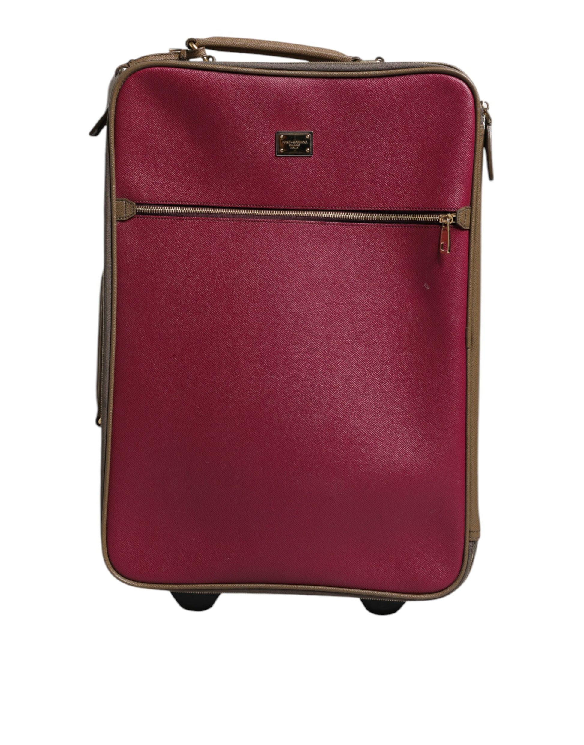 Fuchsia Khaki Leder Trolley Reisetasche mit Rädern