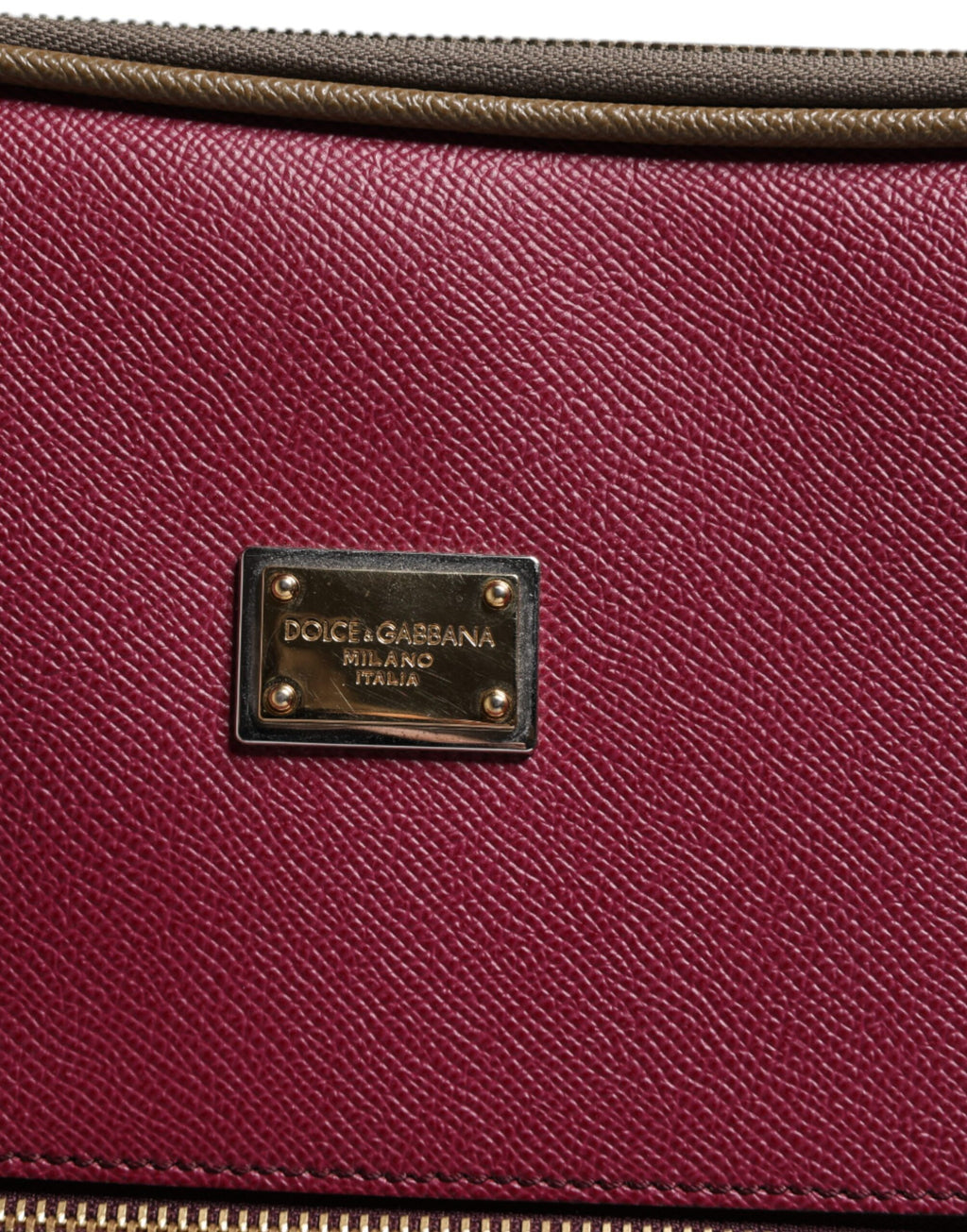 Fuchsia Khaki Leder Trolley Reisetasche mit Rädern