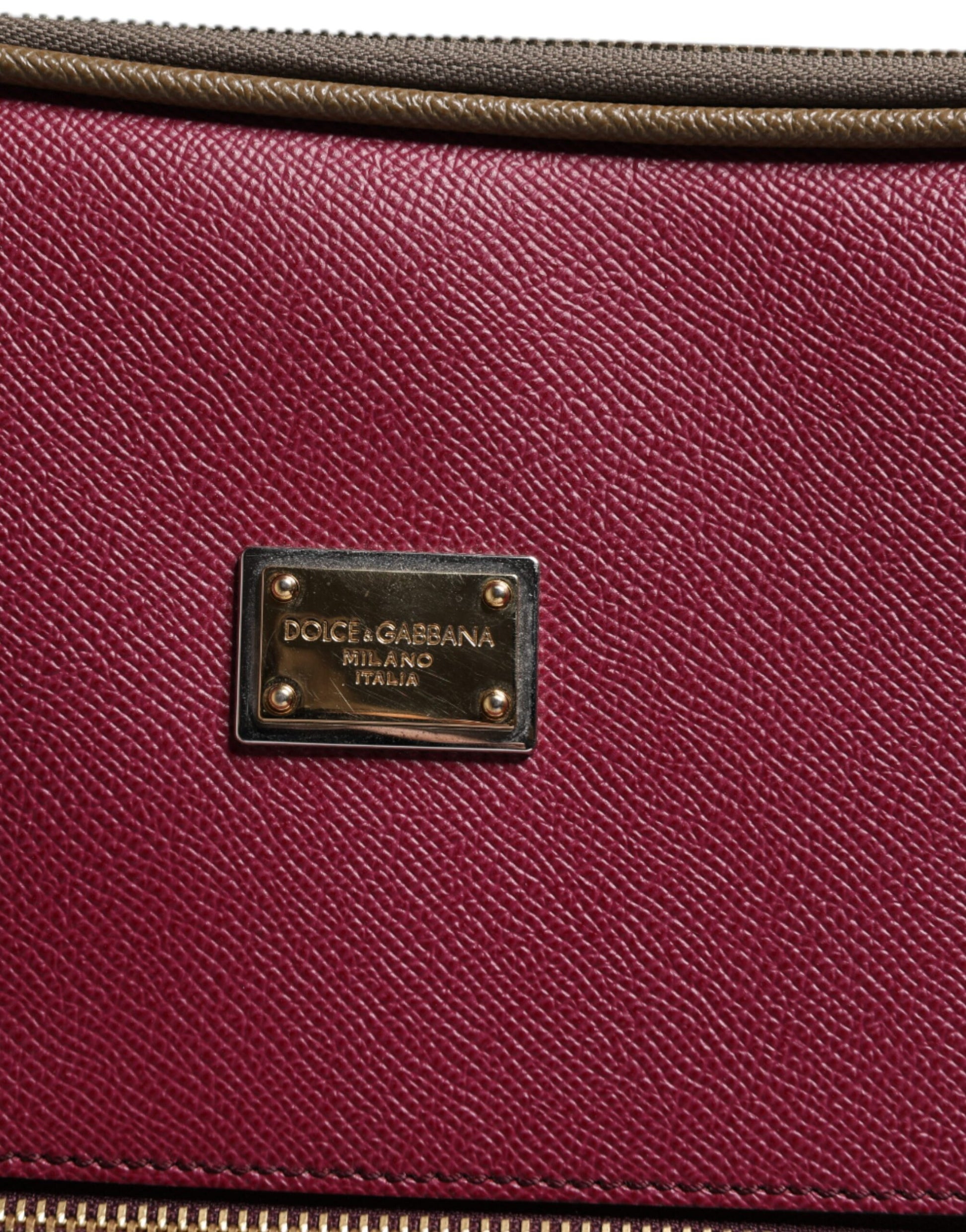 Fuchsia Khaki Leder Trolley Reisetasche mit Rädern