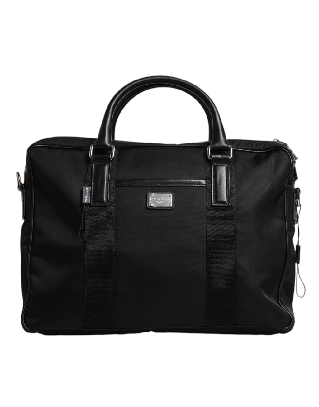 Schwarze Messenger Bag mit Doppelgriff und Logo-Schild