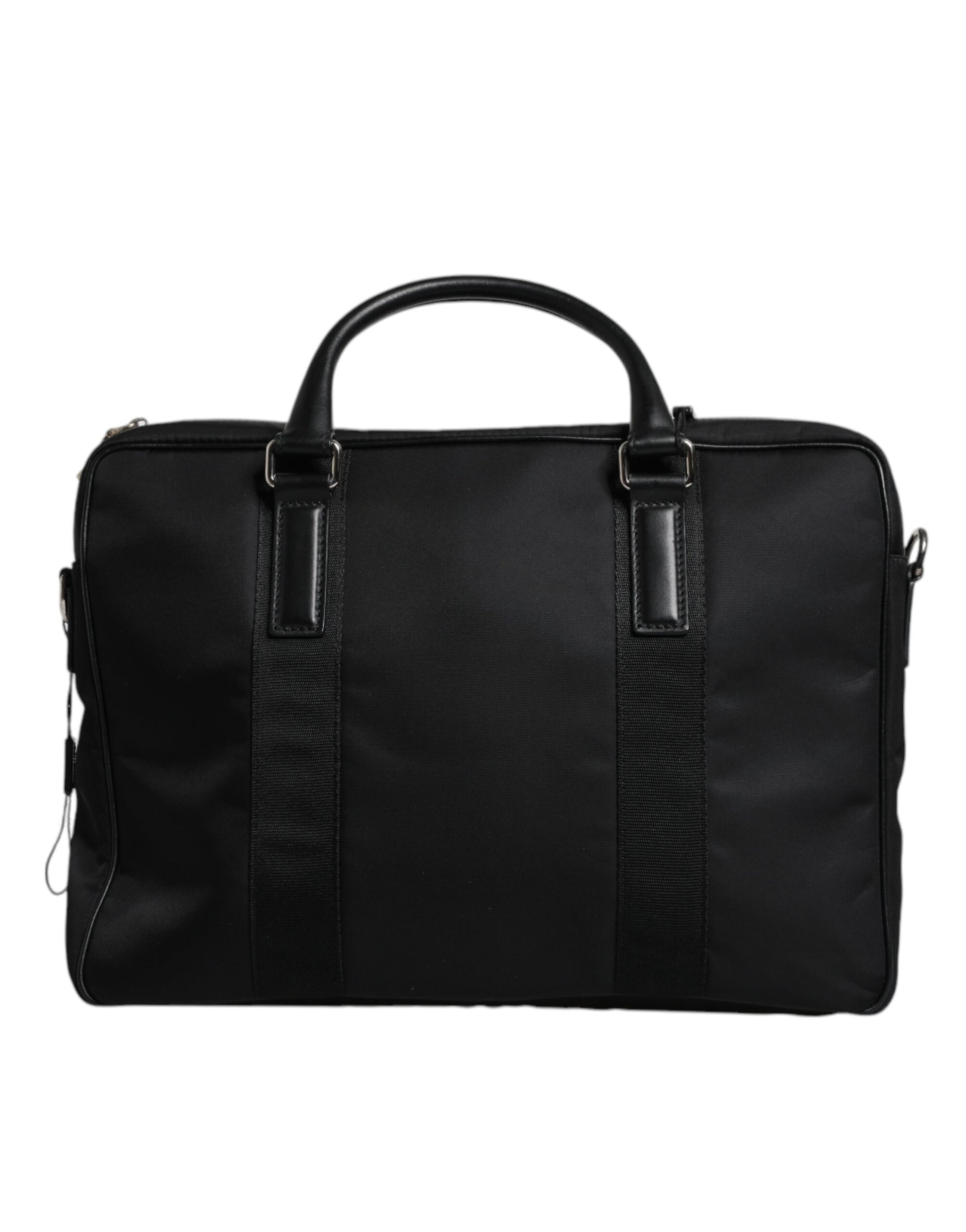 Schwarze Messenger Bag mit Doppelgriff und Logo-Schild