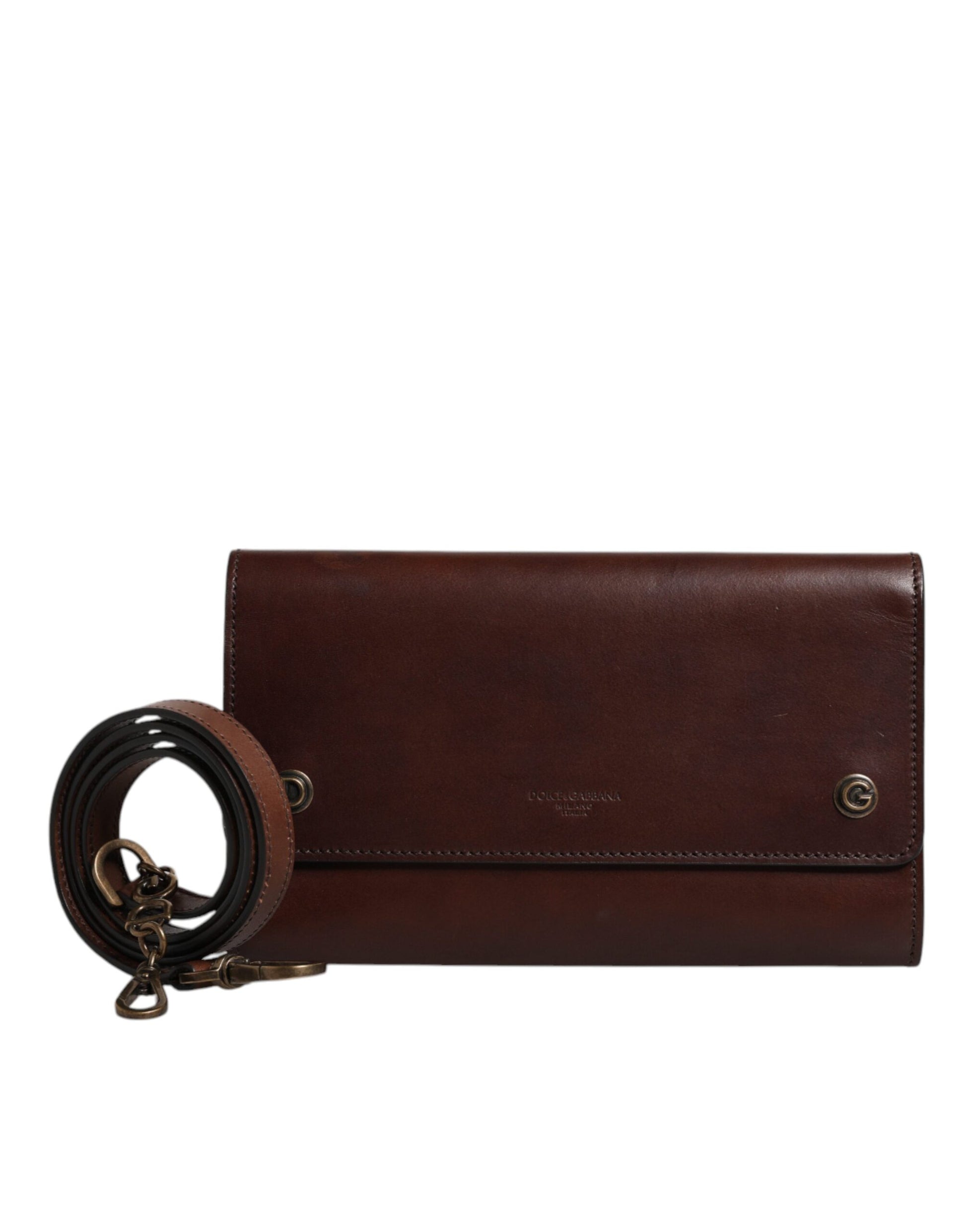 Dolce & Gabbana Brown Leather Logo Embossed Crossbody Bag