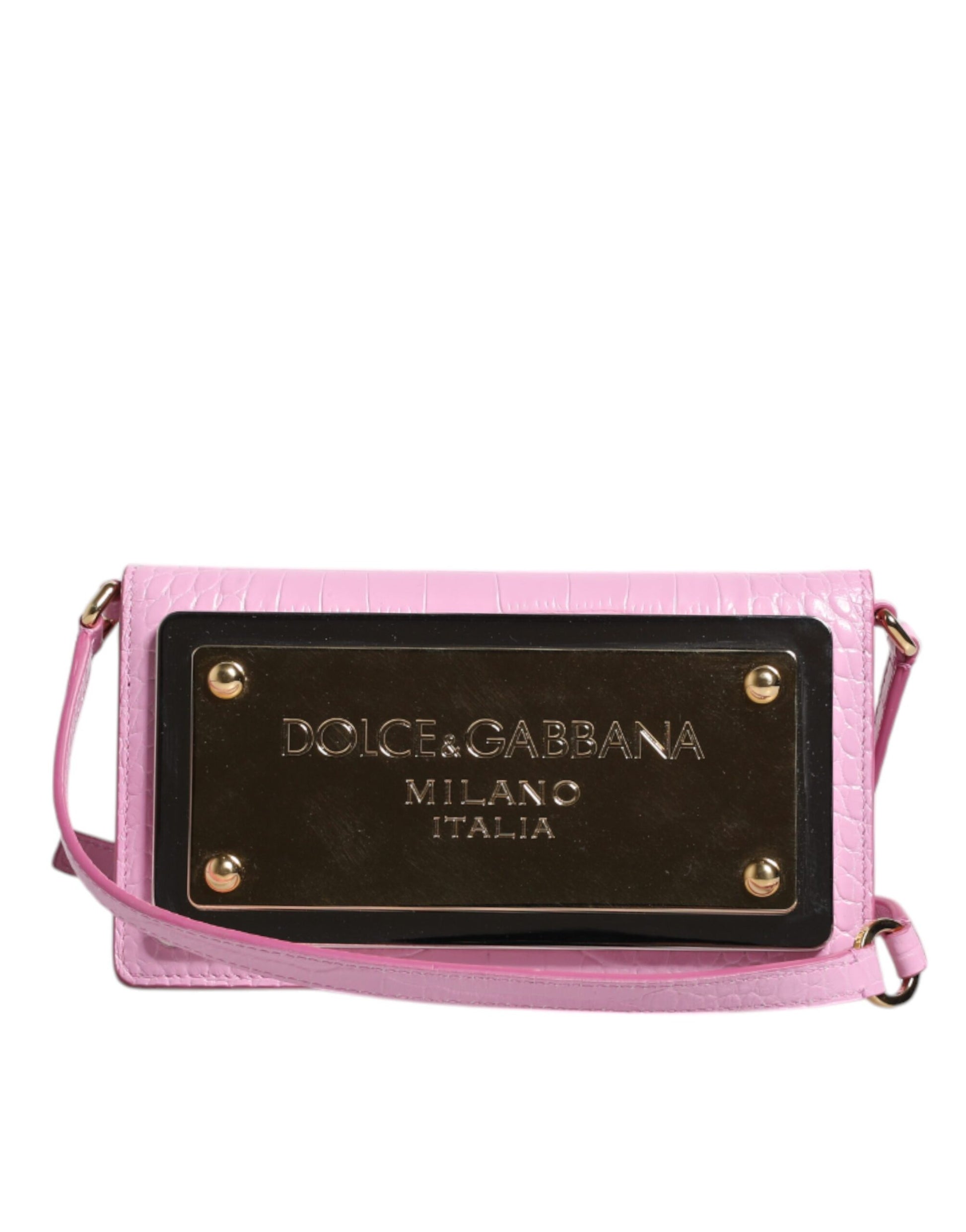 Umhängetasche aus exotischem Leder mit Logo-Schild in Rosa