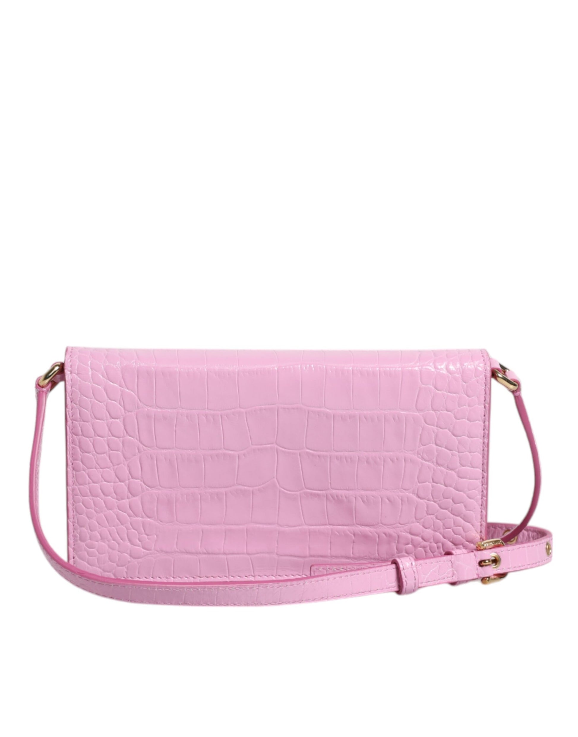 Umhängetasche aus exotischem Leder mit Logo-Schild in Rosa